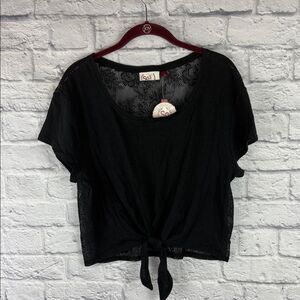 So Black Lace Tie-Front Juniors Top Size Large NWT